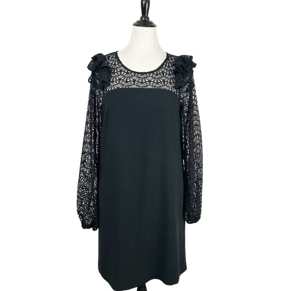 LILLY PULITZER Karolina Black Lace DRESS 12 Shift Ruffle Party Holiday Onyx - Picture 1 of 16